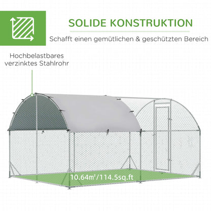 PawHut Gehege für Kleintiere, Outdoor-Freilaufgehege für Hühner, Kaninchen, Enten, stabile Konstruktion, Stahl und Oxford-Stoff
