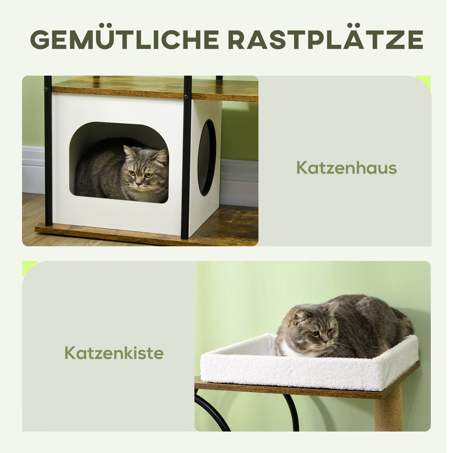 PawHut Kratzbaum, 4 Etagen, Katzenhaus, Spielball, Kippschutz, 80x40x118,5 cm, Braun/Weiß
