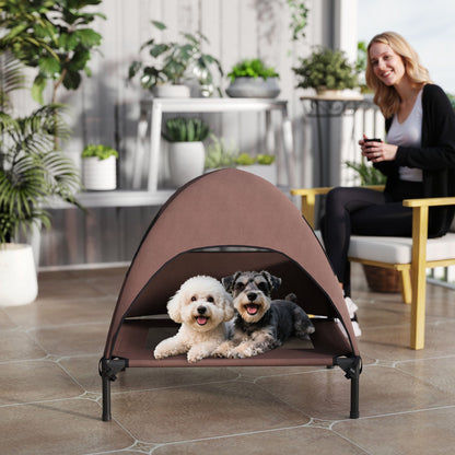 PawHut Hundeliege Outdoor mit Dach, Erhöhtes Hundebett für Mittelgroße Hunde, 76 x 61 x 71cm, Kaffee