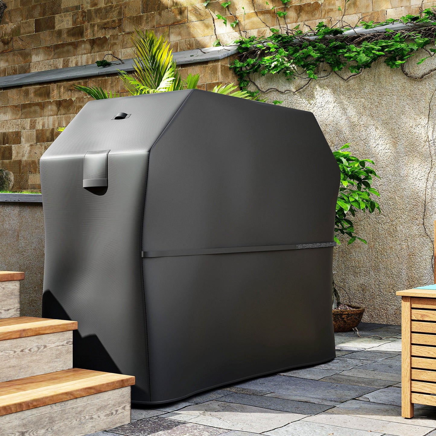 Outsunny Grillabdeckung BBQ Abdeckung Abdeckhaube mit Klettverschlüssen Schwarz, 147 x 61 x 122cm