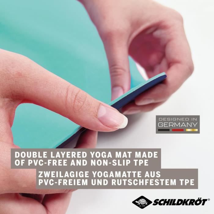 Yoga mat - FITNESS - SCHILDKRÖT - 180 x 61 cm - 4 mm - Bag included - Green / Blue