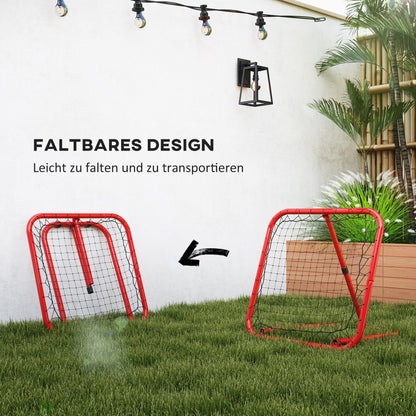 HOMCOM Fußball Rebounder-Netz, klappbar, Rückprallwand, Verstellbar in 5 Stufen, Metall, 78 x 84 x 65-78 cm, Rot