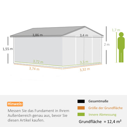 Outsunny Geräteschuppen, Wetterfestes Gartenhaus für Gartengeräte, mit Belüftungsfenstern, Schiebetüren, Stahl, Dunkelgrün
