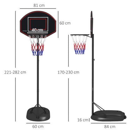 SPORTNOW Basketballständer, höhenverstellbar, robust, 1,7-2,3 m Korbhöhe, Stahlrahmen, Schwarz