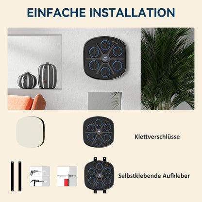 SPORTNOW Musik-Boxmaschine, Rhythmisches Boxgerät, 9 Modi, Bluetooth, LED-Lichter, mit Boxhandschuhen, Schwarz