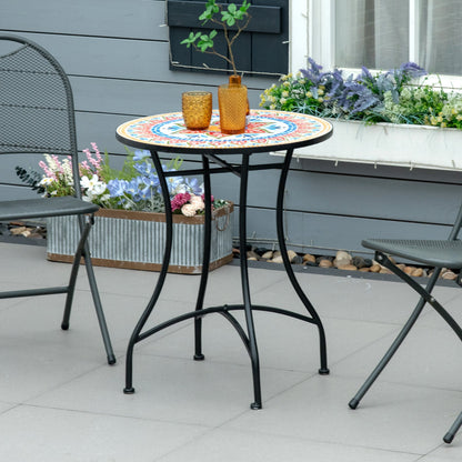 Outsunny Gartentisch Ø60 cm, Wetterfest Balkontisch aus Metall, Esstisch Outdoor, Campingtisch Beistelltisch, rund Terrassentisch für Garten Terrasse Balkon Rot+Blau+Weiß