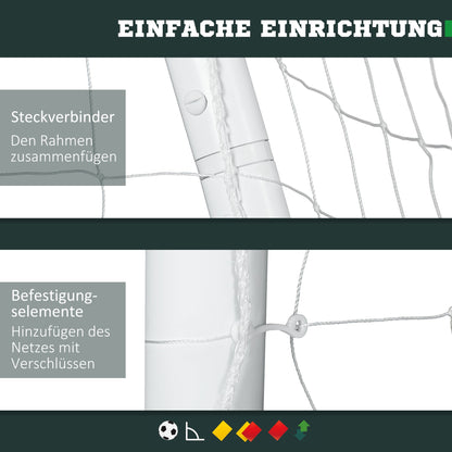 SPORTNOW Fußballtor, robustes Netz, Kunststoff-Rahmen, Heringe, 300L x 120B x 200H cm, Weiß