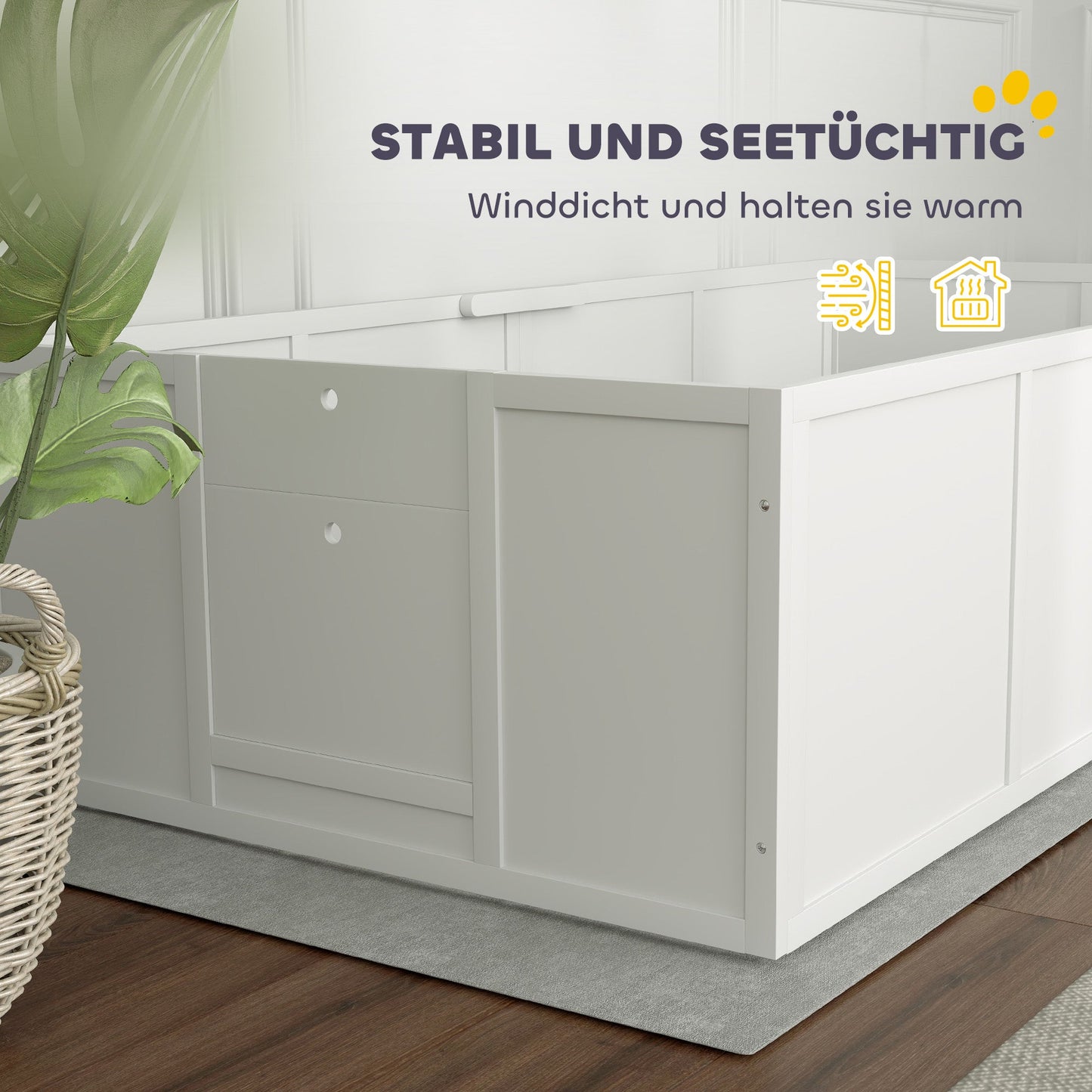 PawHut Hunde-Wurfbox für Hunde und Welpen, mit verstellbaren Eingängen, für große und kleine Hunde, 196 x 96 x 48 cm, Weiß