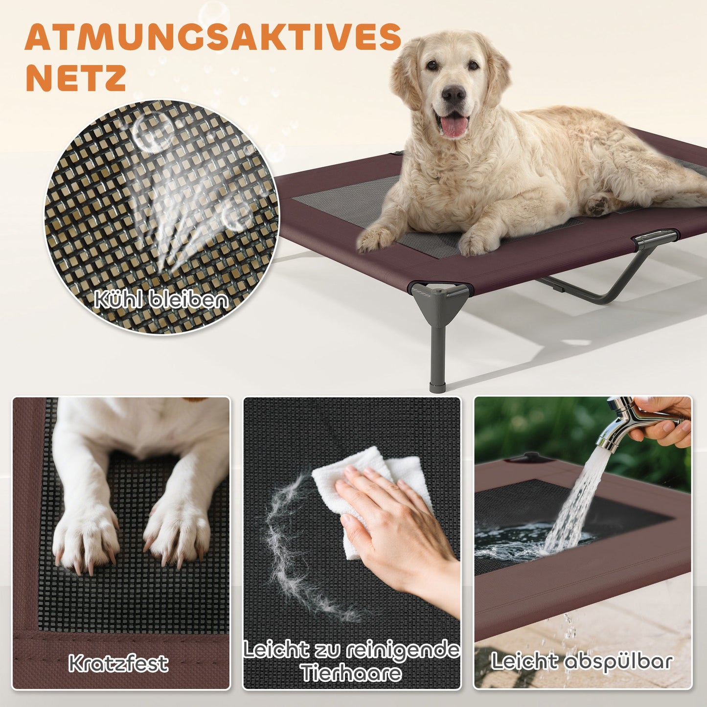 PawHut Hundeliege Outdoor mit Dach, Erhöhtes Hundebett für Große Hunde, 106 x 76 x 99 cm, Kaffee