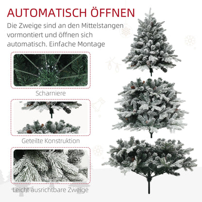 HOMCOM Künstlicher Weihnachtsbaum, 180 cm, LED-Lichter, schneebedeckt, flammenhemmend, Metall