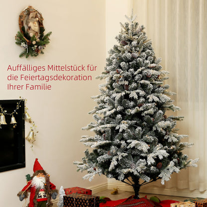 HOMCOM Künstlicher Weihnachtsbaum, 180 cm, LED-Lichter, schneebedeckt, flammenhemmend, Metall