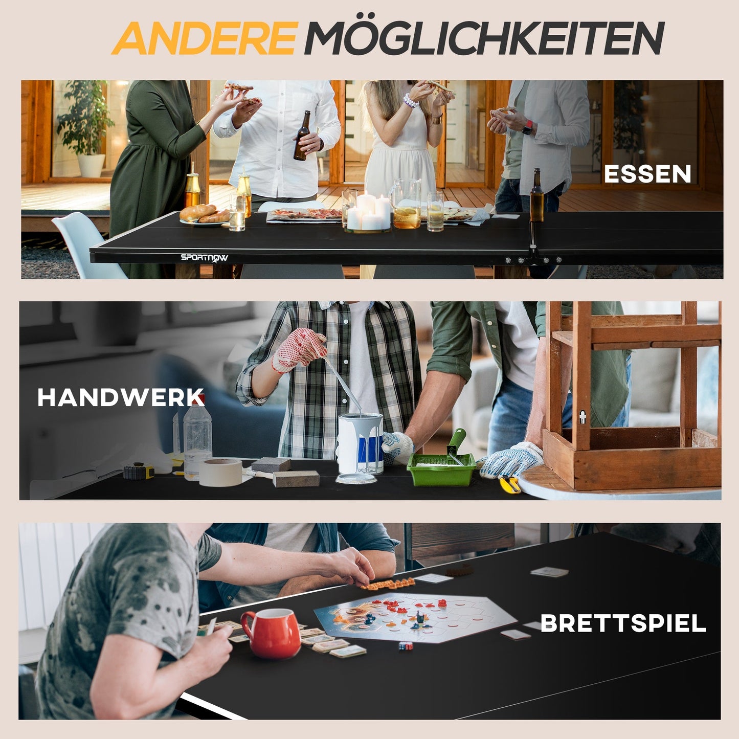 SPORTNOW Tischtennisplatte, klappbar, 8 Räder, pulverbeschichteter Stahlrahmen, MDF, 274 x 152,5 x 76 cm, Schwarz