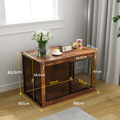 PawHut Hundebox, Transportbox für Hunde, Aufenthaltsbox, für Haustiere, 2 verschließbare Türen, 98 x 60 x 65,5 cm, Braun