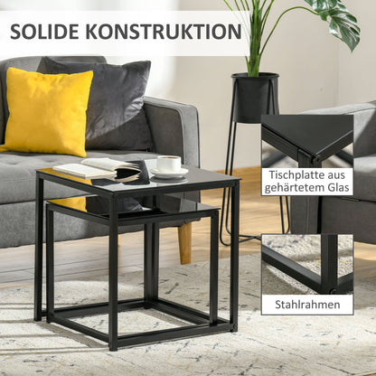HOMCOM 2er-Set Beistelltische, modernes Design, stapelbar, Glastisch, Schwarz