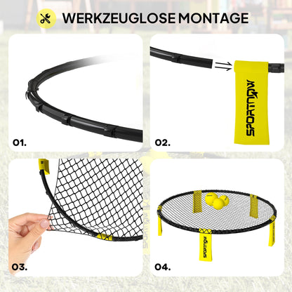 SPORTNOW Roundnet Set Spieleset mit Spielnetz 3 Bällen Tragetasche Ballpumpe Spikeball Set Ø92 x 20 cm Gelb