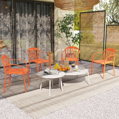 Outsunny Gartenstuhl 4er Set wetterfest Gartenstühle aus Kunststoff Stapelstuhl mit Armlehne Rückenlehne bis 120 kg belastbar
