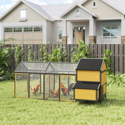 PawHut Hühnerstall Kleintierstall 2 Außengehege, 1 Nistkasten, 2 Rampen,Asphaltdach, wetterbeständig, Gelb