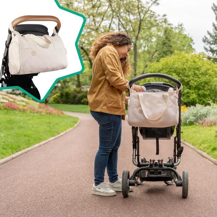 Badabulle Pocketstyle Diaper Bag - Changing mat, Insulated cover, Pouch, Stroller clips included, Cream