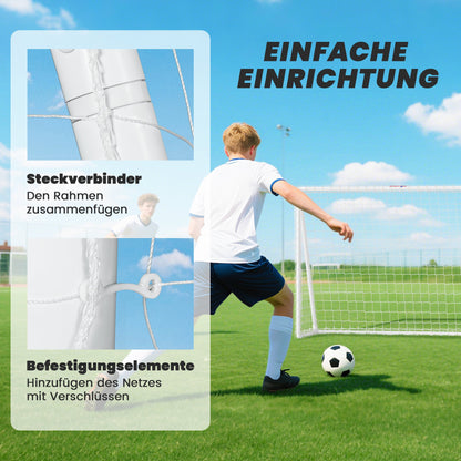 SPORTNOW Fußballtor, robustes Netz, Kunststoff-Rahmen, Heringe, 240L x 90B x 180H cm, Weiß