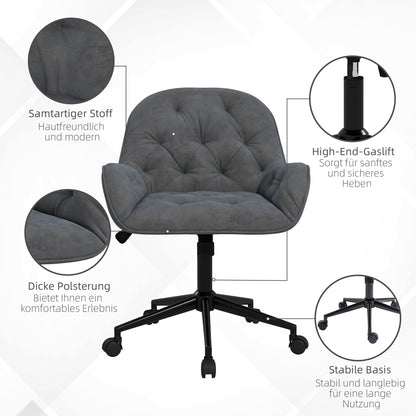 Vinsetto Bürostuhl Schreibtischstuhl Computerstuhl, höhenverstellbar, Samt-Optik, Grau