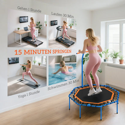 SPORTNOW Fitness-Trampolin, Trainingstrampolin mit verstellbarem Haltegriff, stabil und leise, für drinnenf, Stahl, Blau