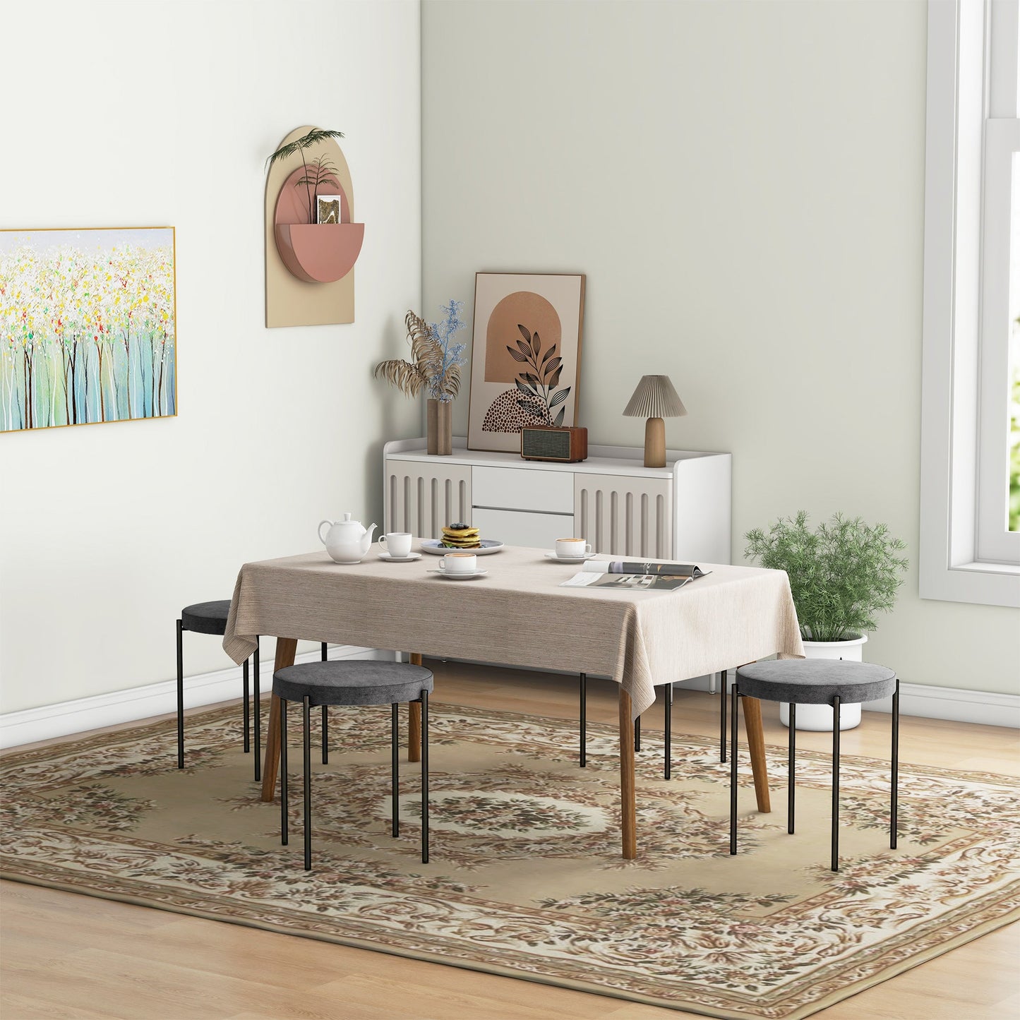 HOMCOM Küchenhocker 4-er Set, stapelbar, Samtoptik, bis 100kg, Stahlrahmen, 41,5 x 41,5 x 46 cm, Dunkelgrau