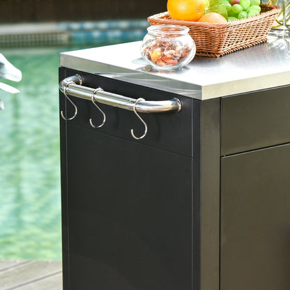 HOMCOM Küchenwagen mit Rollen, Servierwagen, Rollwagen mit Schrank, Haken und Edelstahlgriffe, Küchenhilfe, BBQ Grilltisch aus Edelstahl Küchentrolley, 86 x 50 x 86,5 cm Schwarz