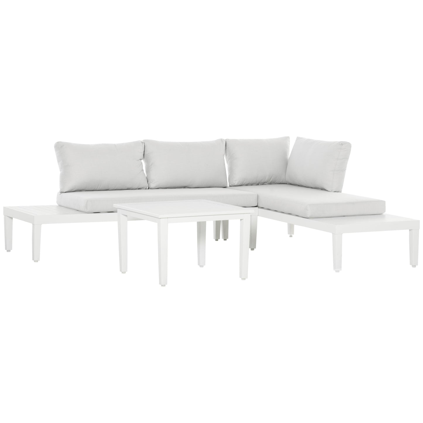 Outsunny Gartenmöbel-Set für 3 Personen mit Beistelltisch Sofa mit Kissen L-Form Outdoor Aluminium Cremeweiß