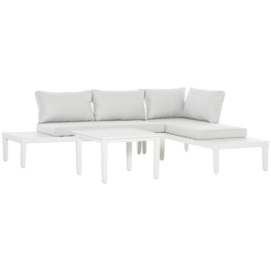 Outsunny Gartenmöbel-Set für 3 Personen mit Beistelltisch Sofa mit Kissen L-Form Outdoor Aluminium Cremeweiß