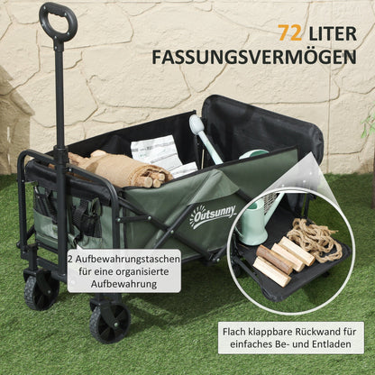 Outsunny Gartenwagen 90 kg belastbar, klappbar Transportwagen mit herausnehmbare Plane, Griff, Rädern 72 Liter Grün