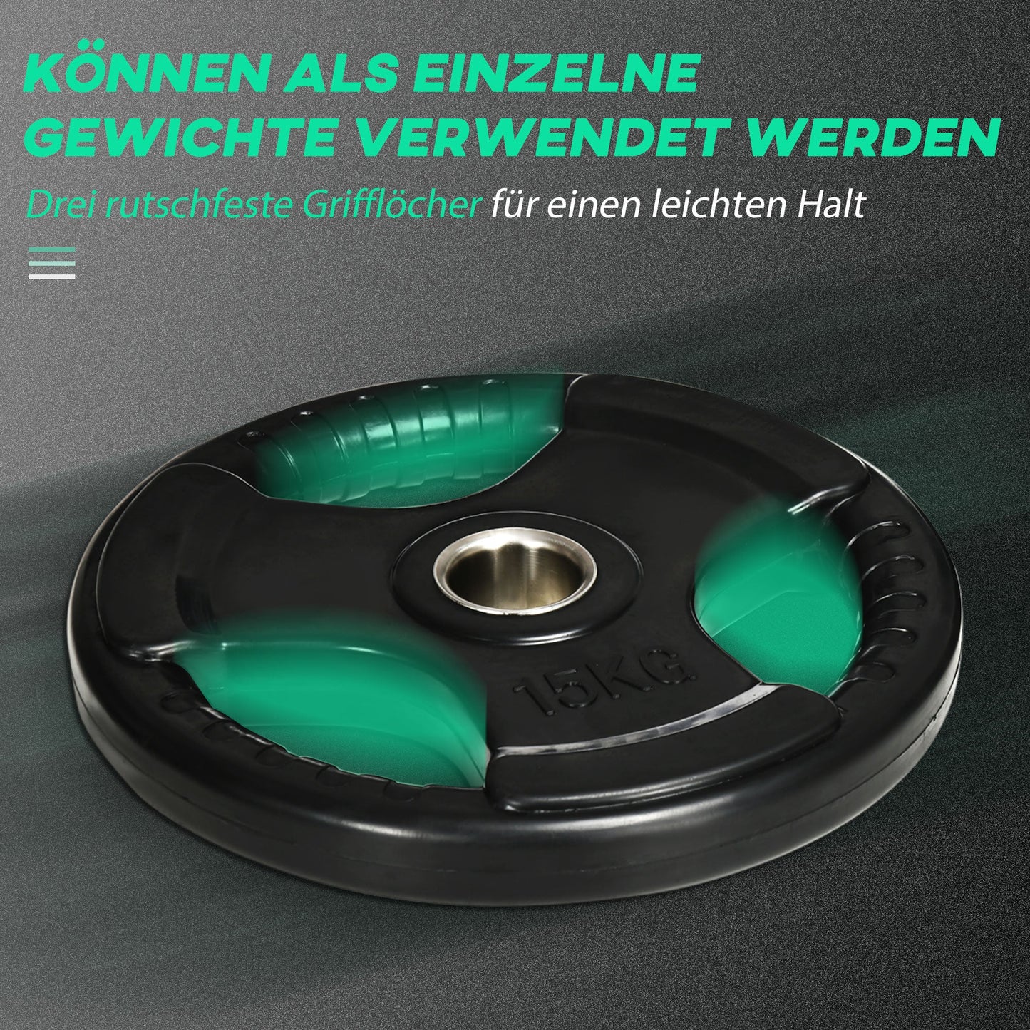 SPORTNOW Hantelscheibe, 2er-Set, 15 kg pro Scheibe, drei Griffe, bodenschonender Gummimantel, Metall