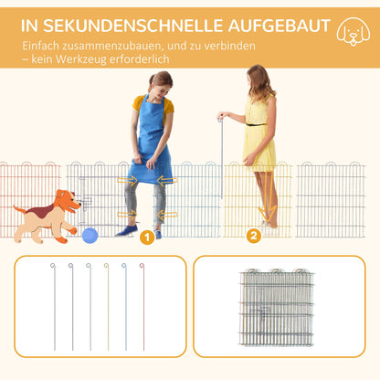 PawHut Freilaufgehege, Welpenauslauf, modulares Design, verriegelbar, Metall, Ø120x60H cm, Bunt